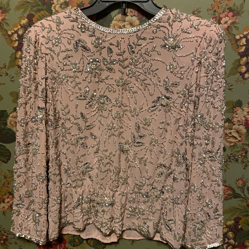 Jack Bryan Vintage Pink Beaded Blouse Size 12